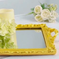 15"x10" Metallic Rectangular Mirror Serving Tray With Handles 28 15"x10" Metallic Rectangular Mirror Serving Tray With Handles -Optimal Home Decoration 15 x10 metallic rectangular mirrored vanity serving tray chrg tray011 16 gold 29178699251775