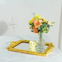 15"x10" Metallic Rectangular Mirror Serving Tray With Handles 30 15"x10" Metallic Rectangular Mirror Serving Tray With Handles -Optimal Home Decoration 15 x10 metallic rectangular mirrored vanity serving tray chrg tray011 16 gold 29178699284543