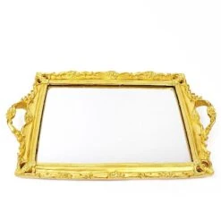 15"x10" Metallic Rectangular Mirror Serving Tray With Handles