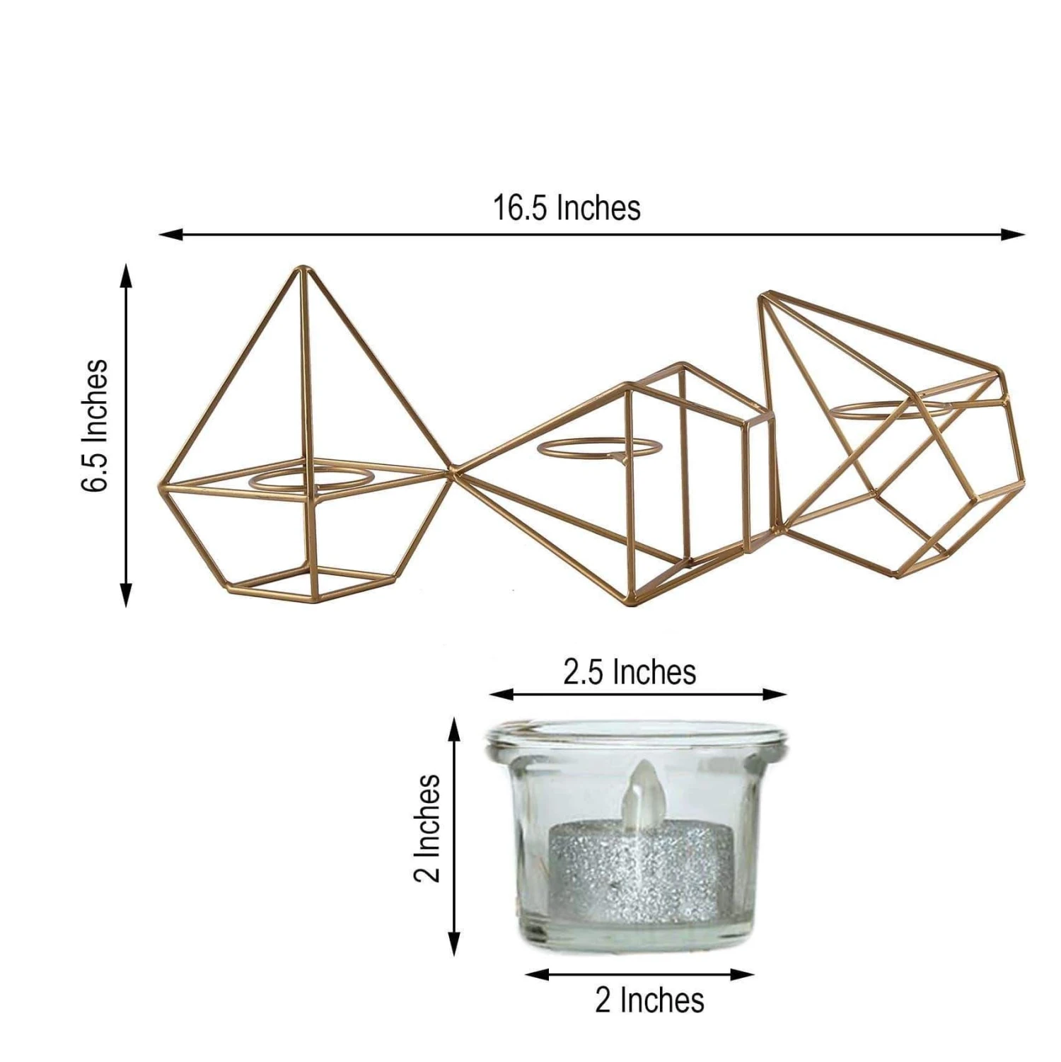 16.5" Long 3 Jointed Geometric Stand With Glass Votive Candle Holders 4 16.5" Long 3 Jointed Geometric Stand With Glass Votive Candle Holders - Image 2