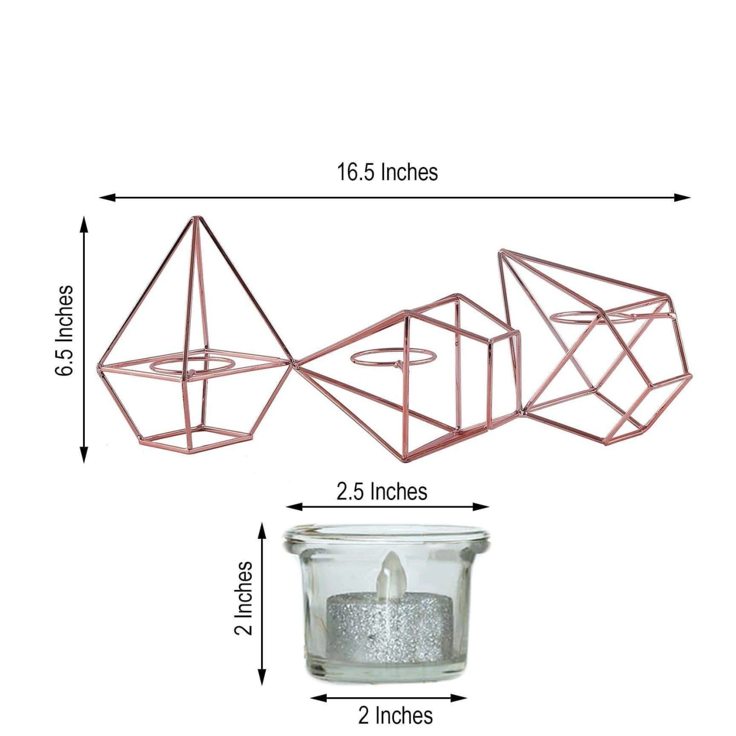 16.5" Long 3 Jointed Geometric Stand With Glass Votive Candle Holders 11 16.5" Long 3 Jointed Geometric Stand With Glass Votive Candle Holders - Image 9