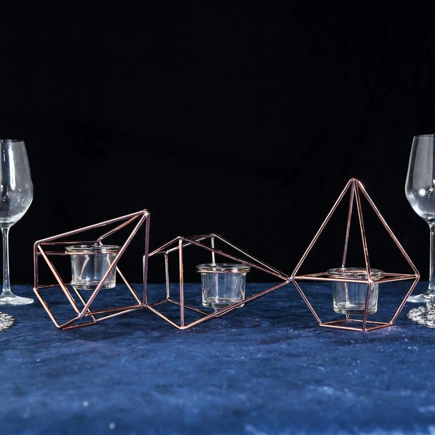 16.5" Long 3 Jointed Geometric Stand With Glass Votive Candle Holders 15 16.5" Long 3 Jointed Geometric Stand With Glass Votive Candle Holders - Image 13