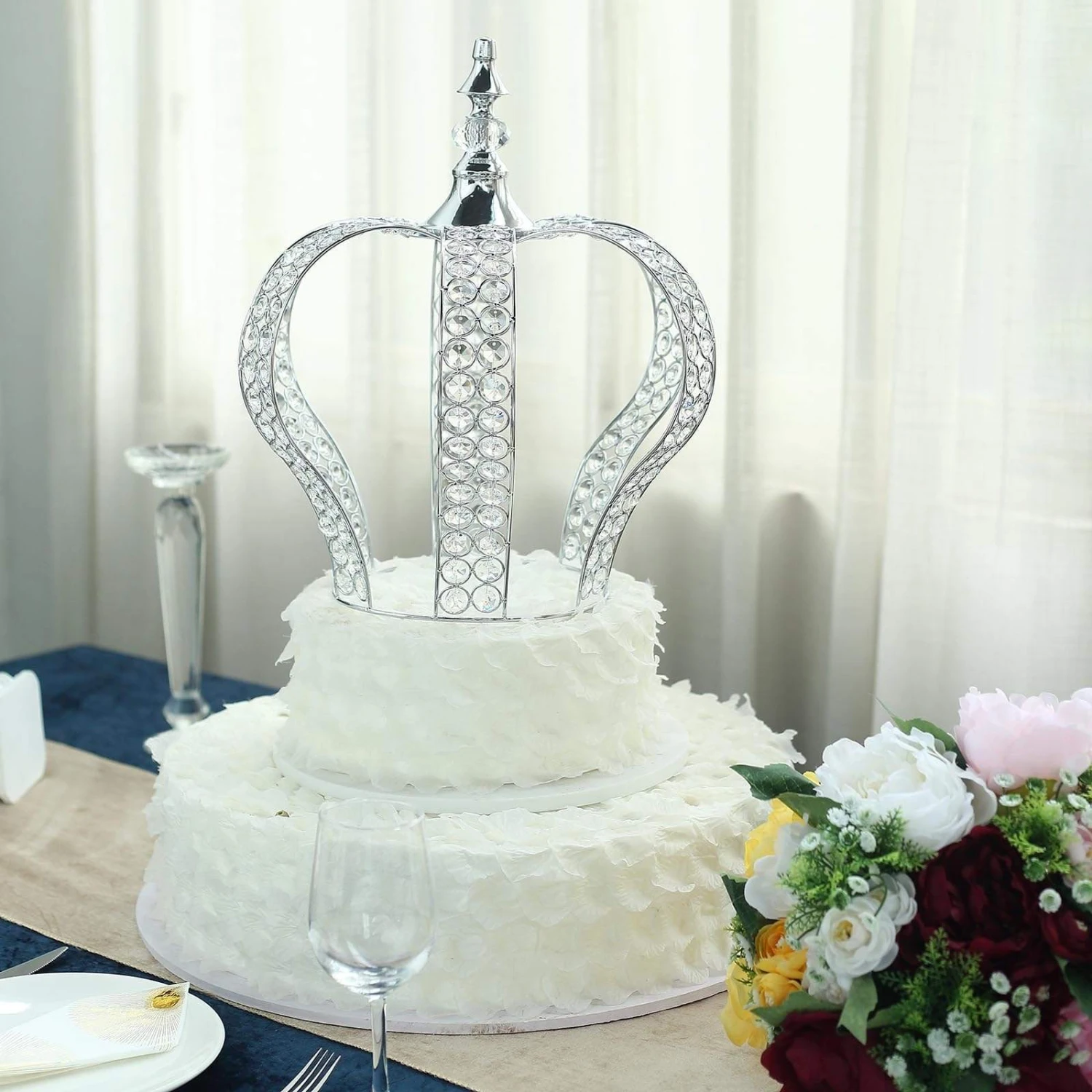 16" Tall Metal Crystal Beaded Royal Crown Cake Topper 7 16" Tall Metal Crystal Beaded Royal Crown Cake Topper - Image 5