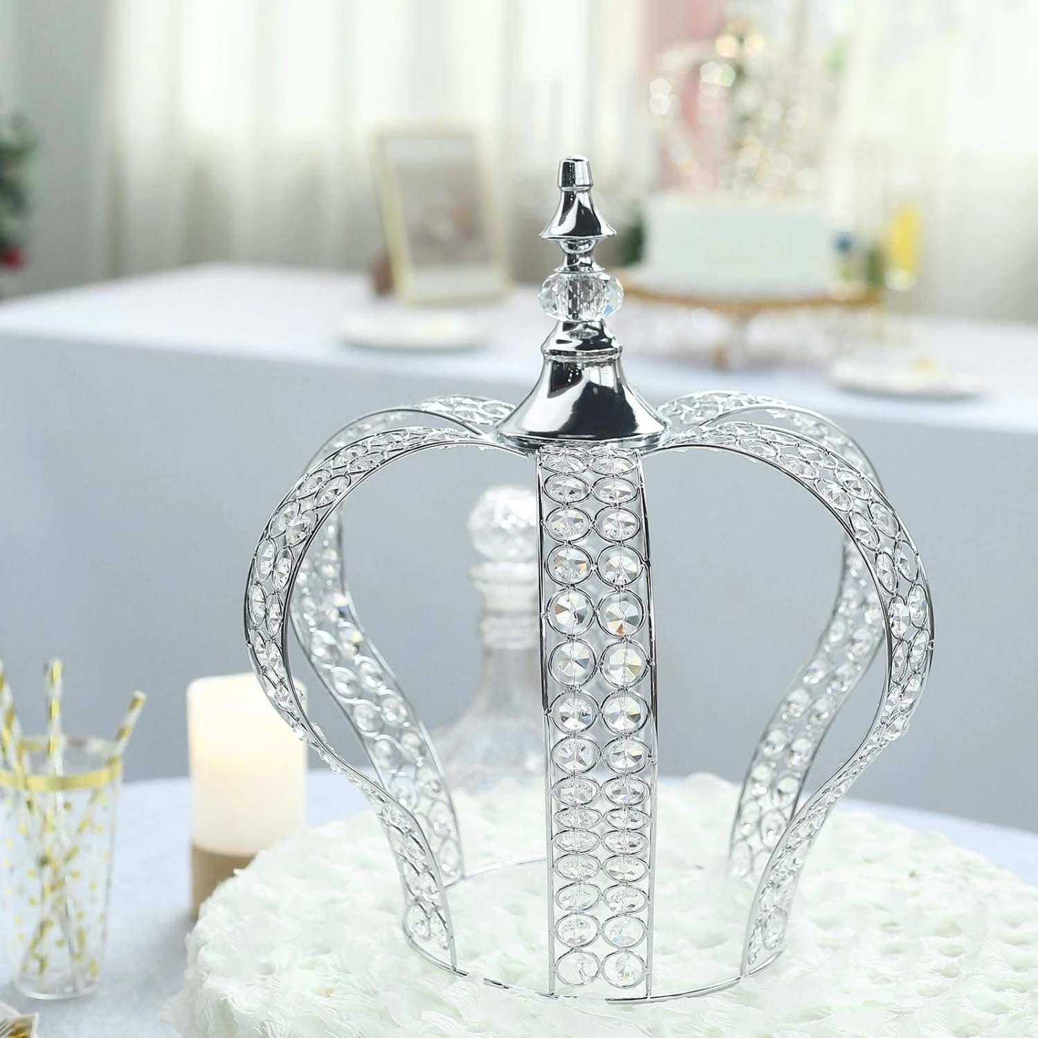16" Tall Metal Crystal Beaded Royal Crown Cake Topper 6 16" Tall Metal Crystal Beaded Royal Crown Cake Topper - Image 4