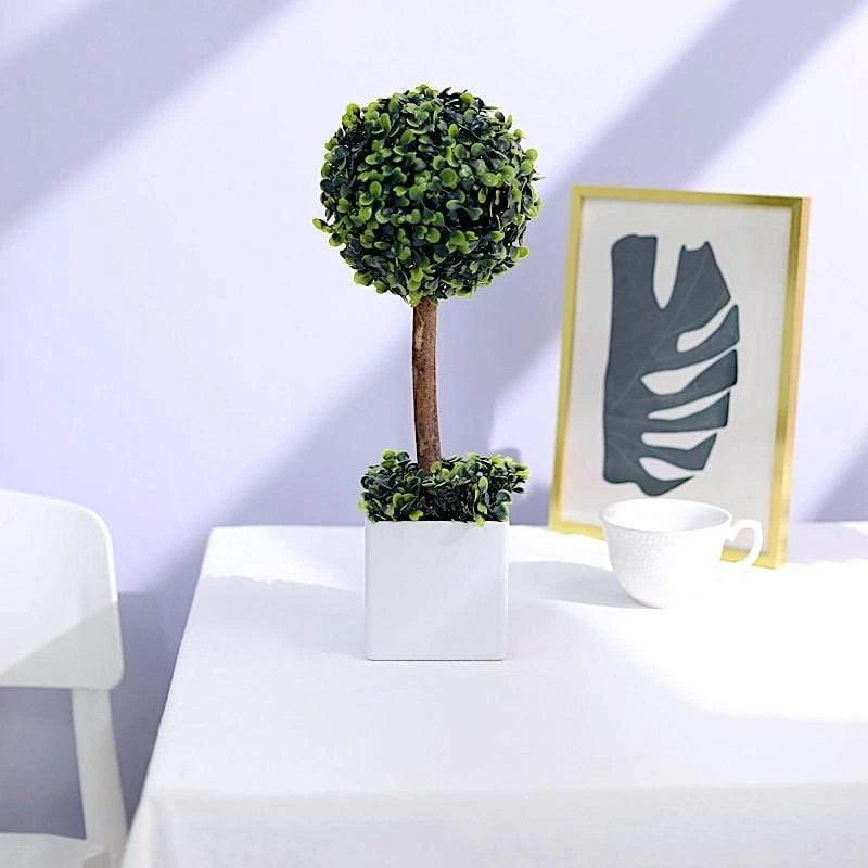 16" Tall Plastic Planter Pot With Artificial Boxwood Topiary Ball Tree - White And Green 10 16" Tall Plastic Planter Pot With Artificial Boxwood Topiary Ball Tree - White And Green - Image 8