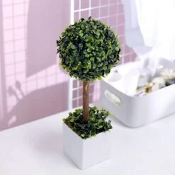 16" Tall Plastic Planter Pot With Artificial Boxwood Topiary Ball Tree - White And Green 19 16" Tall Plastic Planter Pot With Artificial Boxwood Topiary Ball Tree - White And Green -Optimal Home Decoration 16 tall plastic planter pot with artificial boxwood topiary ball tree white and green arti pot 001 m wgrn 28451933749311