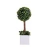 16" Tall Plastic Planter Pot With Artificial Boxwood Topiary Ball Tree - White And Green -Optimal Home Decoration 16 tall plastic planter pot with artificial boxwood topiary ball tree white and green arti pot 001 m wgrn 28452314841151