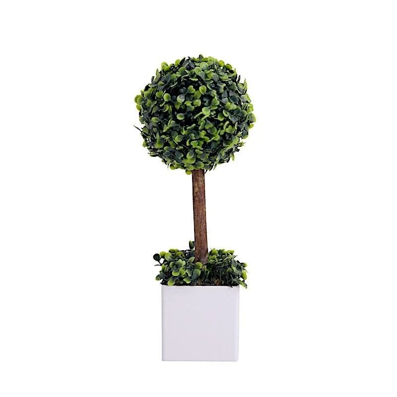 16" Tall Plastic Planter Pot With Artificial Boxwood Topiary Ball Tree - White And Green 3 16" Tall Plastic Planter Pot With Artificial Boxwood Topiary Ball Tree - White And Green