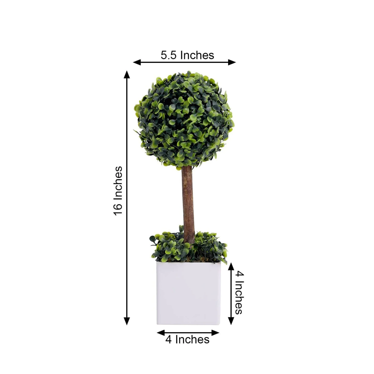 16" Tall Plastic Planter Pot With Artificial Boxwood Topiary Ball Tree - White And Green 4 16" Tall Plastic Planter Pot With Artificial Boxwood Topiary Ball Tree - White And Green - Image 2