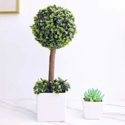 16" Tall Plastic Planter Pot With Artificial Boxwood Topiary Ball Tree - White And Green 15 16" Tall Plastic Planter Pot With Artificial Boxwood Topiary Ball Tree - White And Green -Optimal Home Decoration 16 tall plastic planter pot with artificial boxwood topiary ball tree white and green arti pot 001 m wgrn 28479427346495