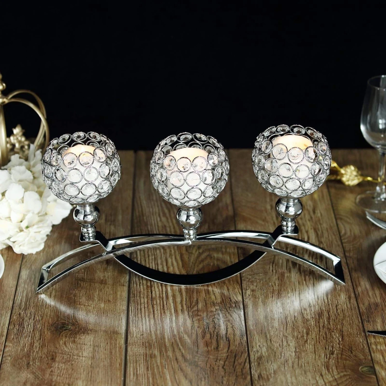 16" Wide Candelabra Beaded Globes Candle Holders Centerpiece 9 16" Wide Candelabra Beaded Globes Candle Holders Centerpiece - Image 7