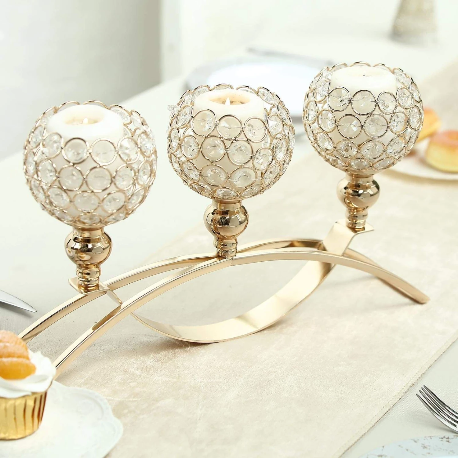 16" Wide Candelabra Beaded Globes Candle Holders Centerpiece 6 16" Wide Candelabra Beaded Globes Candle Holders Centerpiece - Image 4