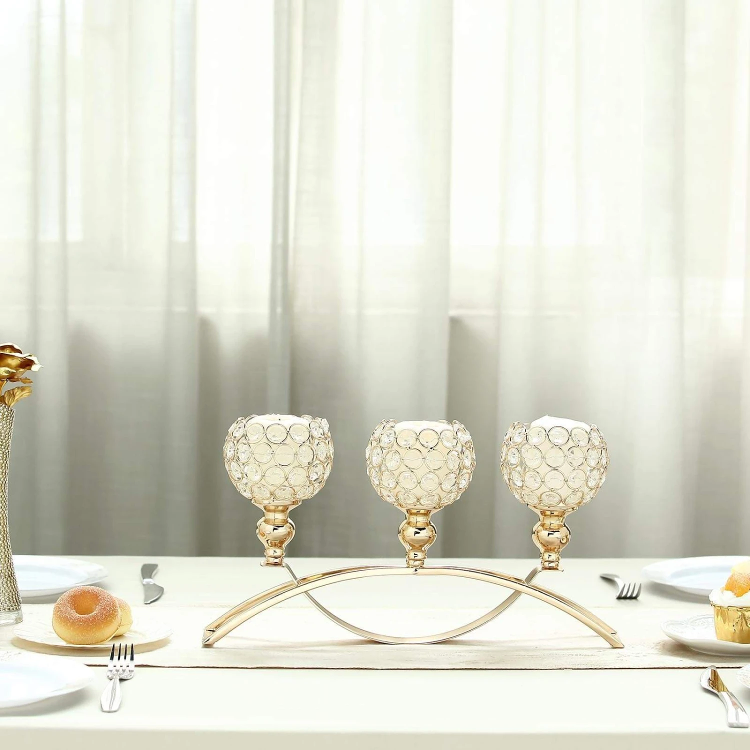 16" Wide Candelabra Beaded Globes Candle Holders Centerpiece 8 16" Wide Candelabra Beaded Globes Candle Holders Centerpiece - Image 6