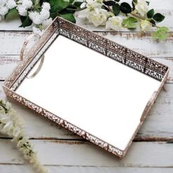 16"x12" Metal Rectangular Fleur De Lis Rim Mirror Serving Tray 28 16"x12" Metal Rectangular Fleur De Lis Rim Mirror Serving Tray -Optimal Home Decoration 16 x12 metal rectangular fleur de lis rim mirror serving tray 28995527835711