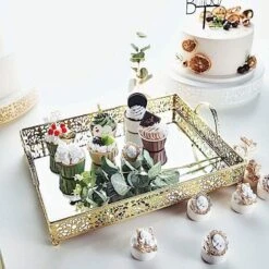 16"x12" Metal Rectangular Fleur De Lis Rim Mirror Serving Tray 36 16"x12" Metal Rectangular Fleur De Lis Rim Mirror Serving Tray -Optimal Home Decoration 16 x12 metal rectangular fleur de lis rim mirror serving tray 28995528097855