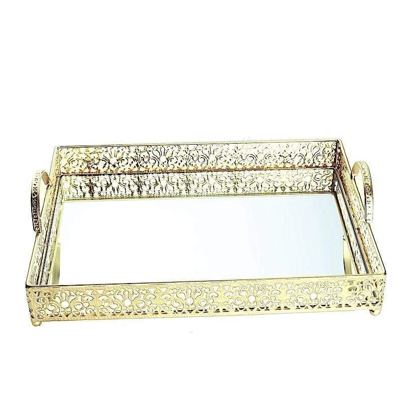 16"x12" Metal Rectangular Fleur De Lis Rim Mirror Serving Tray 13 16"x12" Metal Rectangular Fleur De Lis Rim Mirror Serving Tray - Image 11
