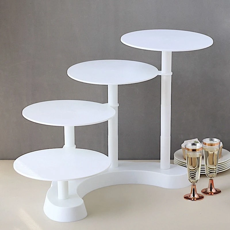 17" Tall 4 Tier Plastic Cake Dessert Stand Pillar Design Cupcake Holder - White 4 17" Tall 4 Tier Plastic Cake Dessert Stand Pillar Design Cupcake Holder - White - Image 2