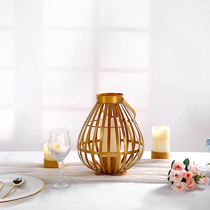 17" Tall Metal Basket Lantern Candle Holder Centerpiece - Gold 9 17" Tall Metal Basket Lantern Candle Holder Centerpiece - Gold - Image 7