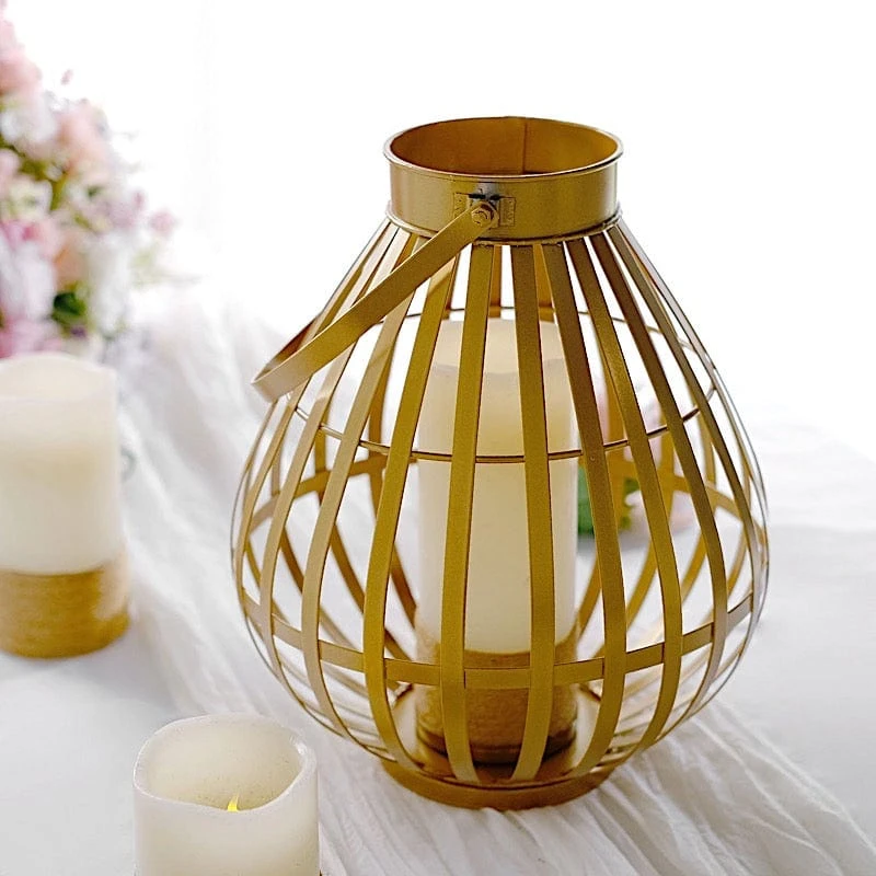17" Tall Metal Basket Lantern Candle Holder Centerpiece - Gold 8 17" Tall Metal Basket Lantern Candle Holder Centerpiece - Gold - Image 6
