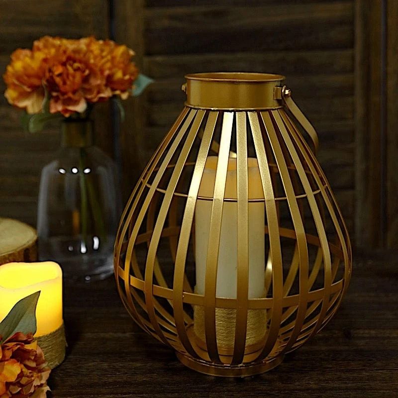 17" Tall Metal Basket Lantern Candle Holder Centerpiece - Gold 11 17" Tall Metal Basket Lantern Candle Holder Centerpiece - Gold - Image 9