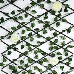 17" X 95" Expandable Lattice Fence Wood Backdrop Panel With Silk Ivy Leaves 18 17" X 95" Expandable Lattice Fence Wood Backdrop Panel With Silk Ivy Leaves -Optimal Home Decoration 17 x 95 expandable lattice fence wood backdrop panel with silk ivy leaves furn wod fen001 28380079849535