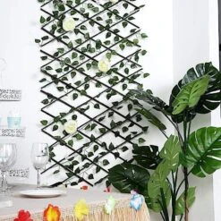 17" X 95" Expandable Lattice Fence Wood Backdrop Panel With Silk Ivy Leaves 15 17" X 95" Expandable Lattice Fence Wood Backdrop Panel With Silk Ivy Leaves -Optimal Home Decoration 17 x 95 expandable lattice fence wood backdrop panel with silk ivy leaves furn wod fen001 28380092629055