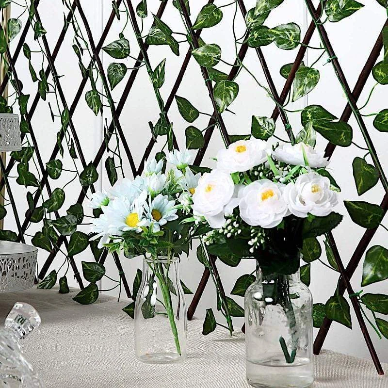 17" X 95" Expandable Lattice Fence Wood Backdrop Panel With Silk Ivy Leaves 9 17" X 95" Expandable Lattice Fence Wood Backdrop Panel With Silk Ivy Leaves - Image 7