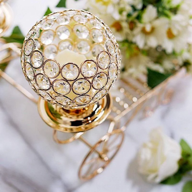 18" Cinderella Carriage Crystal Beaded Candle Holders Centerpiece - Gold 6 18" Cinderella Carriage Crystal Beaded Candle Holders Centerpiece - Gold - Image 4