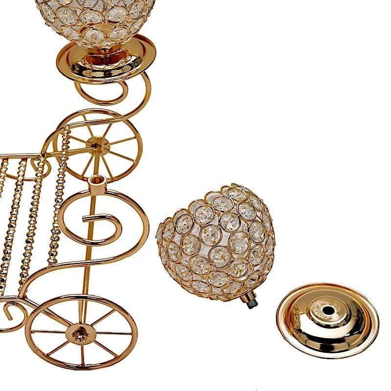18" Cinderella Carriage Crystal Beaded Candle Holders Centerpiece - Gold 5 18" Cinderella Carriage Crystal Beaded Candle Holders Centerpiece - Gold - Image 3