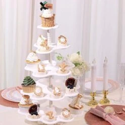 18" Tall 5 Tier Plastic Dessert Stand Scalloped Cupcake Holder - White -Optimal Home Decoration 18 tall 5 tier plastic dessert stand scalloped cupcake holder white cake plst r001 5 wht 28730951958591