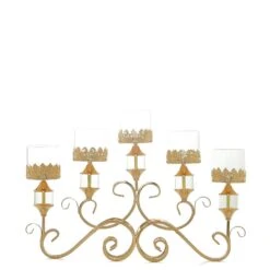 18" Tall Candelabra Hurricane Candle Holder Centerpiece For 5 Candles - Gold
