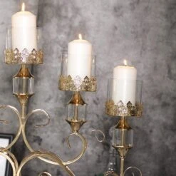 18" Tall Candelabra Hurricane Candle Holder Centerpiece For 5 Candles - Gold -Optimal Home Decoration 18 tall candelabra hurricane candle holder centerpiece for 5 candles gold chdlr cand 027 gold 14766350204991