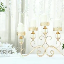 18" Tall Candelabra Hurricane Candle Holder Centerpiece For 5 Candles - Gold -Optimal Home Decoration 18 tall candelabra hurricane candle holder centerpiece for 5 candles gold chdlr cand 027 gold 28503700242495