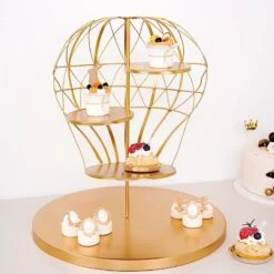 19" Tall 4 Tier Metal Hot Air Balloon Cupcake Dessert Display Stand - Gold -Optimal Home Decoration 19 hot air balloon 4 tier metal cupcake holder dessert stand gold cake met 002 gold 29364994998335
