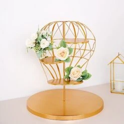 19" Tall 4 Tier Metal Hot Air Balloon Cupcake Dessert Display Stand - Gold -Optimal Home Decoration 19 hot air balloon 4 tier metal cupcake holder dessert stand gold cake met 002 gold 29364995031103