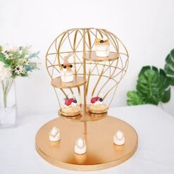 19" Tall 4 Tier Metal Hot Air Balloon Cupcake Dessert Display Stand - Gold -Optimal Home Decoration 19 hot air balloon 4 tier metal cupcake holder dessert stand gold cake met 002 gold 29364995162175