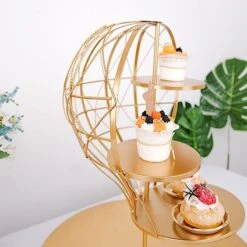 19" Tall 4 Tier Metal Hot Air Balloon Cupcake Dessert Display Stand - Gold -Optimal Home Decoration 19 hot air balloon 4 tier metal cupcake holder dessert stand gold cake met 002 gold 29364995194943
