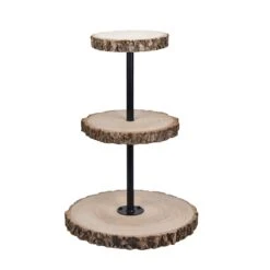 Optimal Home Decoration 8 19" Tall 3 Tier Round Natural Wooden Cupcake Dessert Stand - Brown With Black