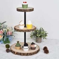 19" Tall 3 Tier Round Natural Wooden Cupcake Dessert Stand - Brown With Black 19 19" Tall 3 Tier Round Natural Wooden Cupcake Dessert Stand - Brown With Black -Optimal Home Decoration 19 tall 3 tier round natural wooden cupcake dessert stand brown with black cake wod004 nat 28582475497535