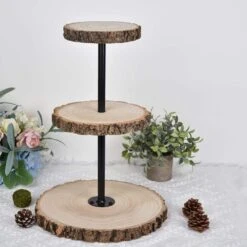 19" Tall 3 Tier Round Natural Wooden Cupcake Dessert Stand - Brown With Black 15 19" Tall 3 Tier Round Natural Wooden Cupcake Dessert Stand - Brown With Black -Optimal Home Decoration 19 tall 3 tier round natural wooden cupcake dessert stand brown with black cake wod004 nat 28582475595839