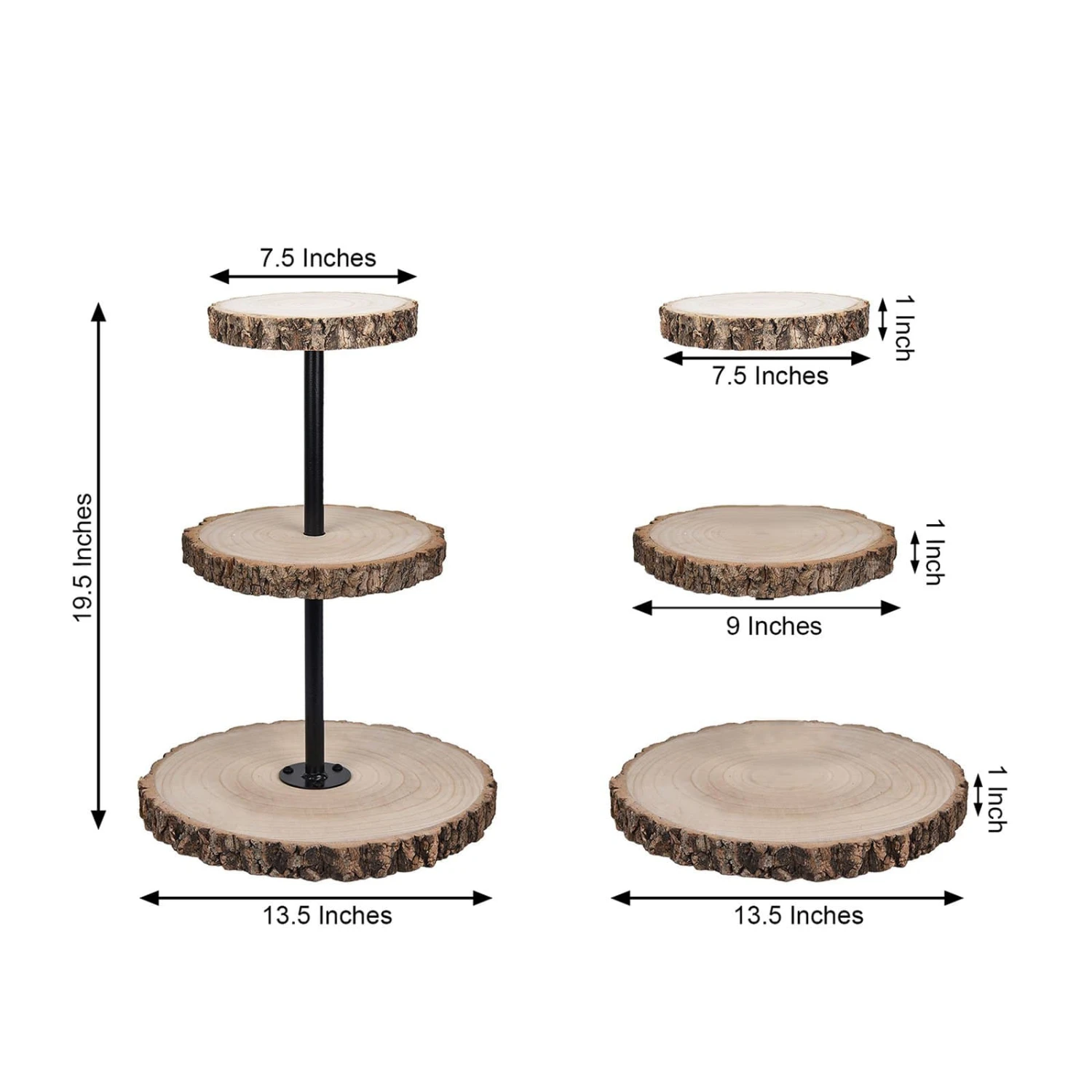19" Tall 3 Tier Round Natural Wooden Cupcake Dessert Stand - Brown With Black 4 19" Tall 3 Tier Round Natural Wooden Cupcake Dessert Stand - Brown With Black - Image 2