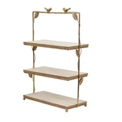 19" Tall Metal With Wood 3 Tier Cupcake Holder Dessert Stand - Gold And Natural