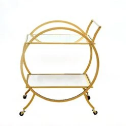2.5 Feet Tall 2-Tier Round Metal Bar Cart With Mirror Glass Serving Trays - Gold