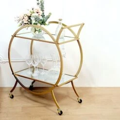 2.5 Feet Tall 2-Tier Round Metal Bar Cart With Mirror Glass Serving Trays - Gold -Optimal Home Decoration 2 5ft tall 2 tier round metal bar cart with mirror glass serving trays gold furn cart 001 gold 29500749217855