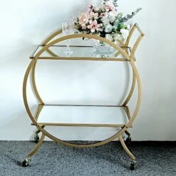 2.5 Feet Tall 2-Tier Round Metal Bar Cart With Mirror Glass Serving Trays - Gold -Optimal Home Decoration 2 5ft tall 2 tier round metal bar cart with mirror glass serving trays gold furn cart 001 gold 29500749283391