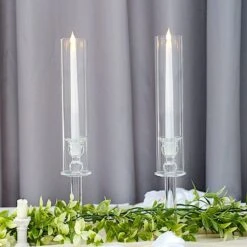 2 Crystal Hurricane Taper Candle Holders With Cylinder Glass Shades - Clear -Optimal Home Decoration 2 crystal glass wedding party centerpieces candle holders clear 30567907000383