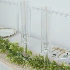 2 Crystal Hurricane Taper Candle Holders With Cylinder Glass Shades - Clear -Optimal Home Decoration 2 crystal glass wedding party centerpieces candle holders clear 30567907524671