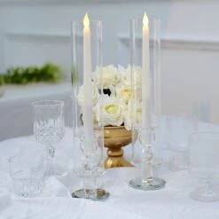 2 Crystal Hurricane Taper Candle Holders With Cylinder Glass Shades - Clear -Optimal Home Decoration 2 crystal wedding party centerpieces candle holders clear 30567907721279
