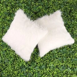 2 Faux Fur 18" X 18" Throw Pillow Covers Square Decorative Cushion Cases - White -Optimal Home Decoration 2 fur 18 x 18 square sheepskin throw pillow covers white furn plw fur01 18 wht 29369261228095