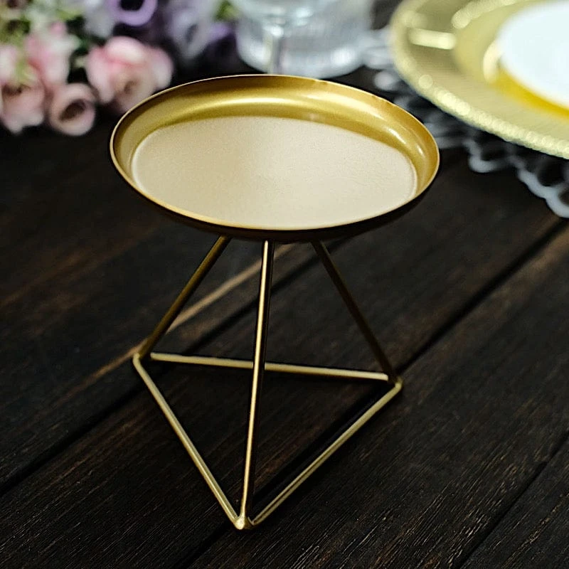 2 Geometric 5" Metal Pillar Candle Holders With Triangle Base - Gold 9 2 Geometric 5" Metal Pillar Candle Holders With Triangle Base - Gold - Image 7